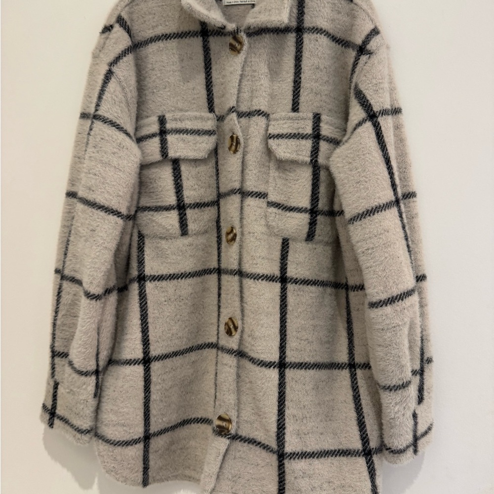 NWOT SUPPLY GREY PLAID TUCKER
JACKET IN CRYSTAL Plaid Button-Up Cardigan Sz xs. - Picture 2 of 6